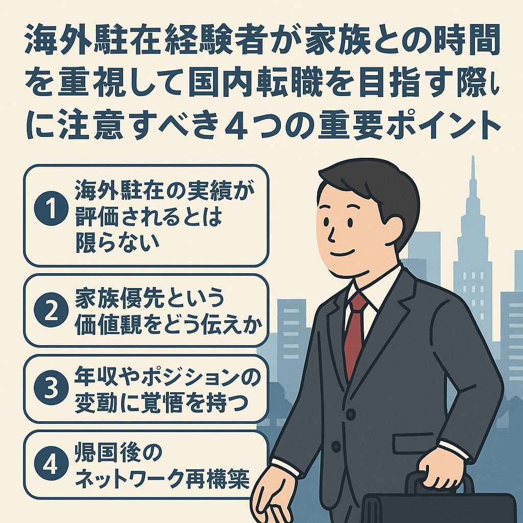 海外駐在経験者が、家族との時間を重視して国内転職を目指す際に注意すべき4つの重要ポイント