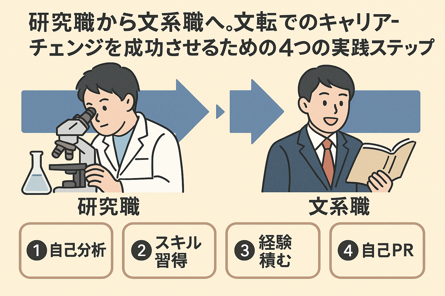 研究職から文系職へ。文転でのキャリアチェンジを成功させるための4つの実践ステップ